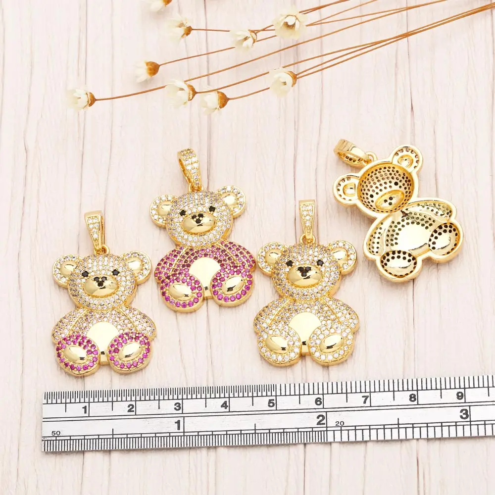 OCESRIO Trendy White Crystal Big Bear Pendant for Necklace Copper Gold Plated Animal DIY Jewelry Making Component pdtb195