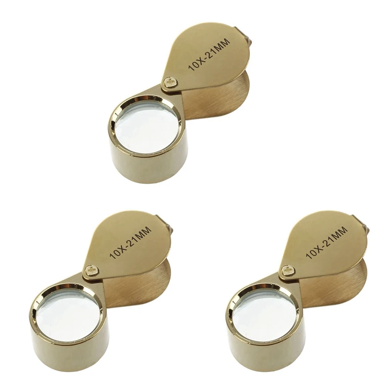 3 Adet 10X Büyüteç Büyüteç Cam Kuyumcular Göz Katlanabilir Takı Döngü Büyüteç (Altın)