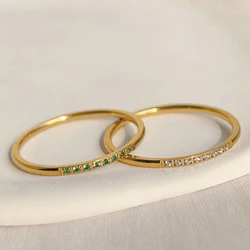 High End PVD Shinny Minimalist White Green Zircon Rings Female Exquisite Stainless Steel Bridal Ring