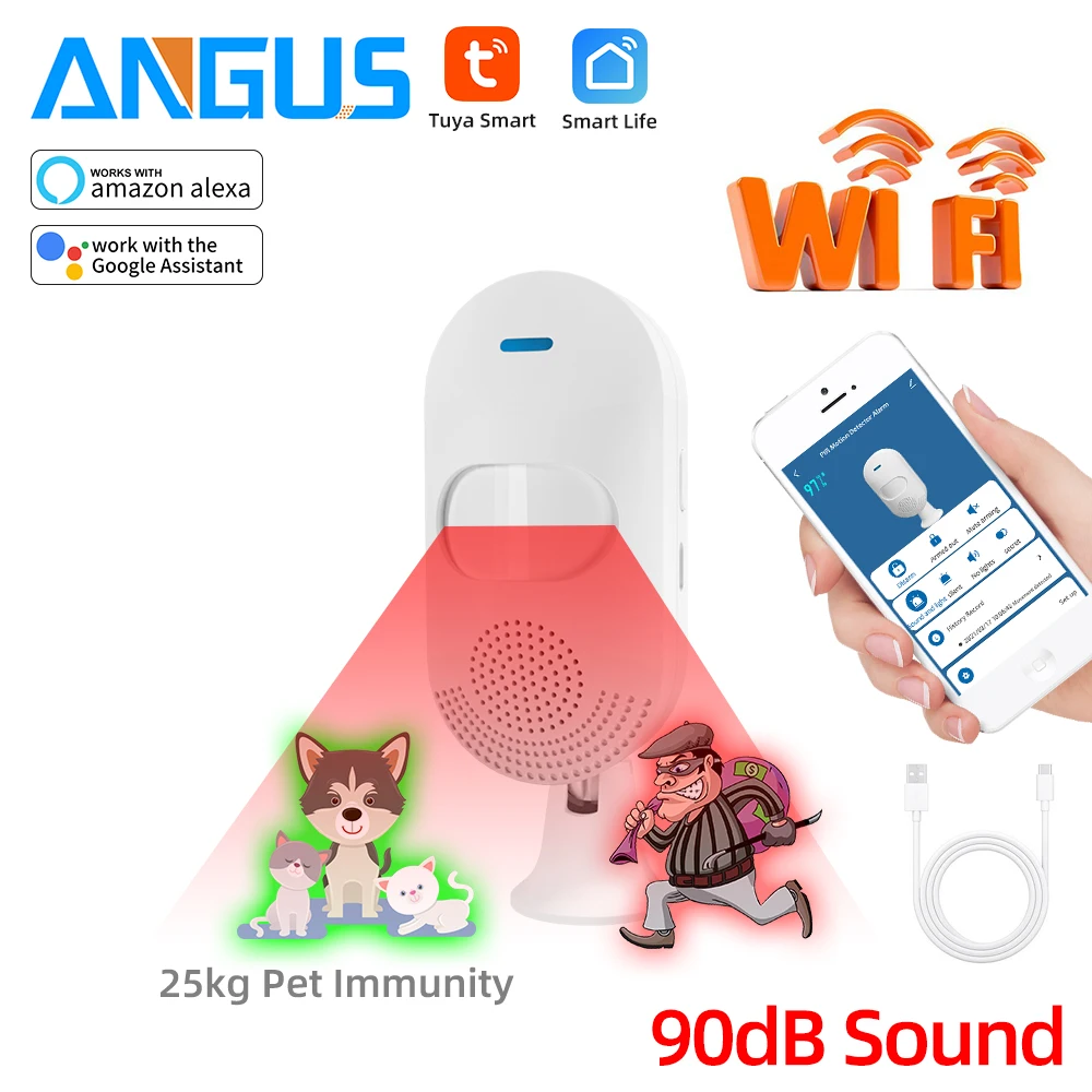 

Angus human body sensor alarm motion detection alarm WiFi PIR motion sensor alarm graffiti anti-theft alarm