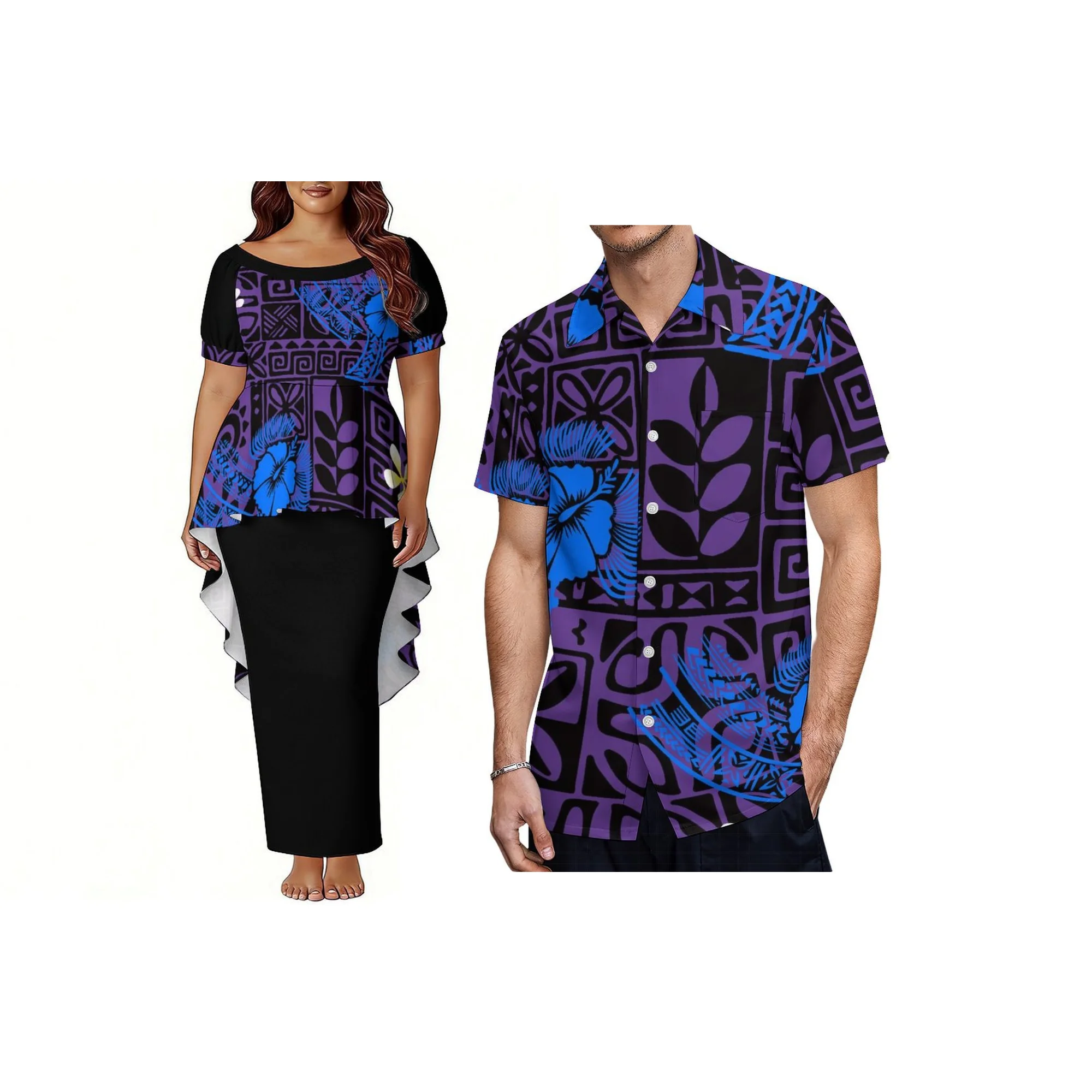 Factory Wholesale Custom Elegant Womens Fishtail Dress Polynesian Design Puletasi Puff Short Sleeve Prom Dress Two Pieces