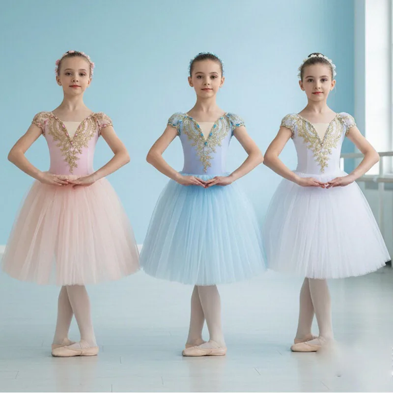 

Colors women Long Ballet Dress TUTU Skirts Belly Costumes Dance Clothes For Children Performance