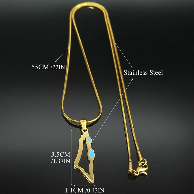 Israel Palestine Country Map Pendant Necklace Neck Chain for Women Men Stainless Steel Country Geography Jewelry Gift Wholesale view 6