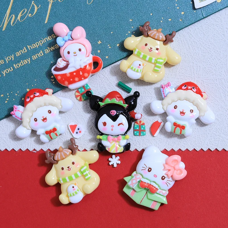 6Pcs Christmas Sanrios Hello Kitty Accessories Cinnamoroll Charm Series Diy Phone Case Hair Clip Anime Cartoon Toys Girls Gifts