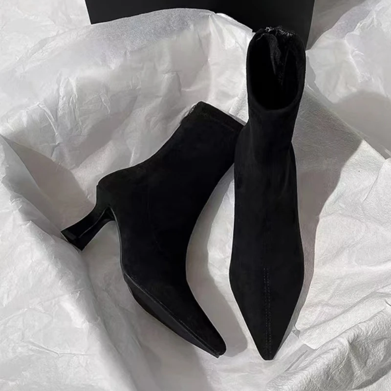 

Ботильоны на высоком каблуке, женские туфли с острым носком, замшевые пикантные дизайнерские зимние ботинки 2025 года, новые модные зимние ботинки челси, женские туфли-лодочки Botas