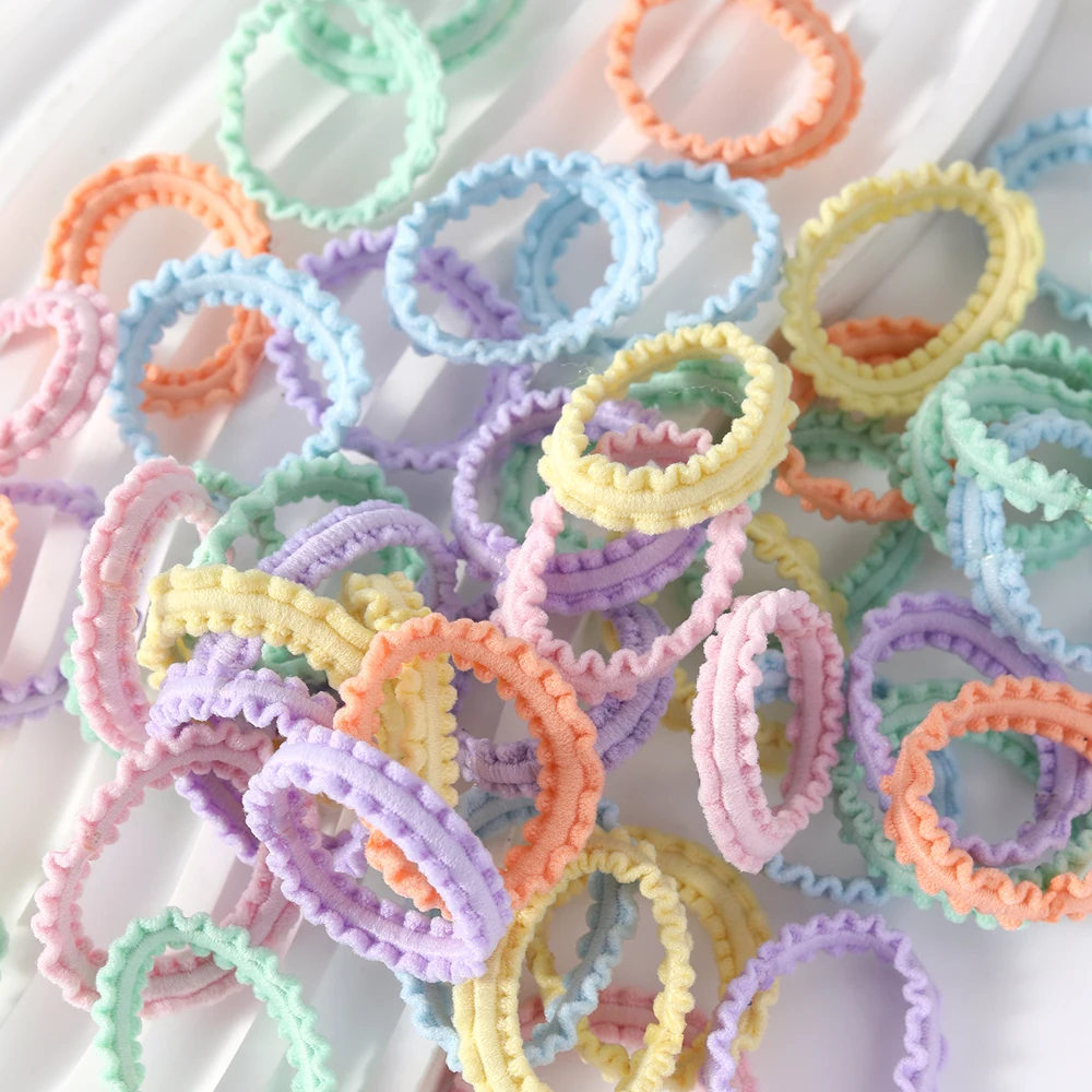 50PCS /Set Candy Color Mixed Color Elastic Hair Rope Hair Tie Braided Ponytail Hair Ties Girls Hair Accessories and Headwear Set