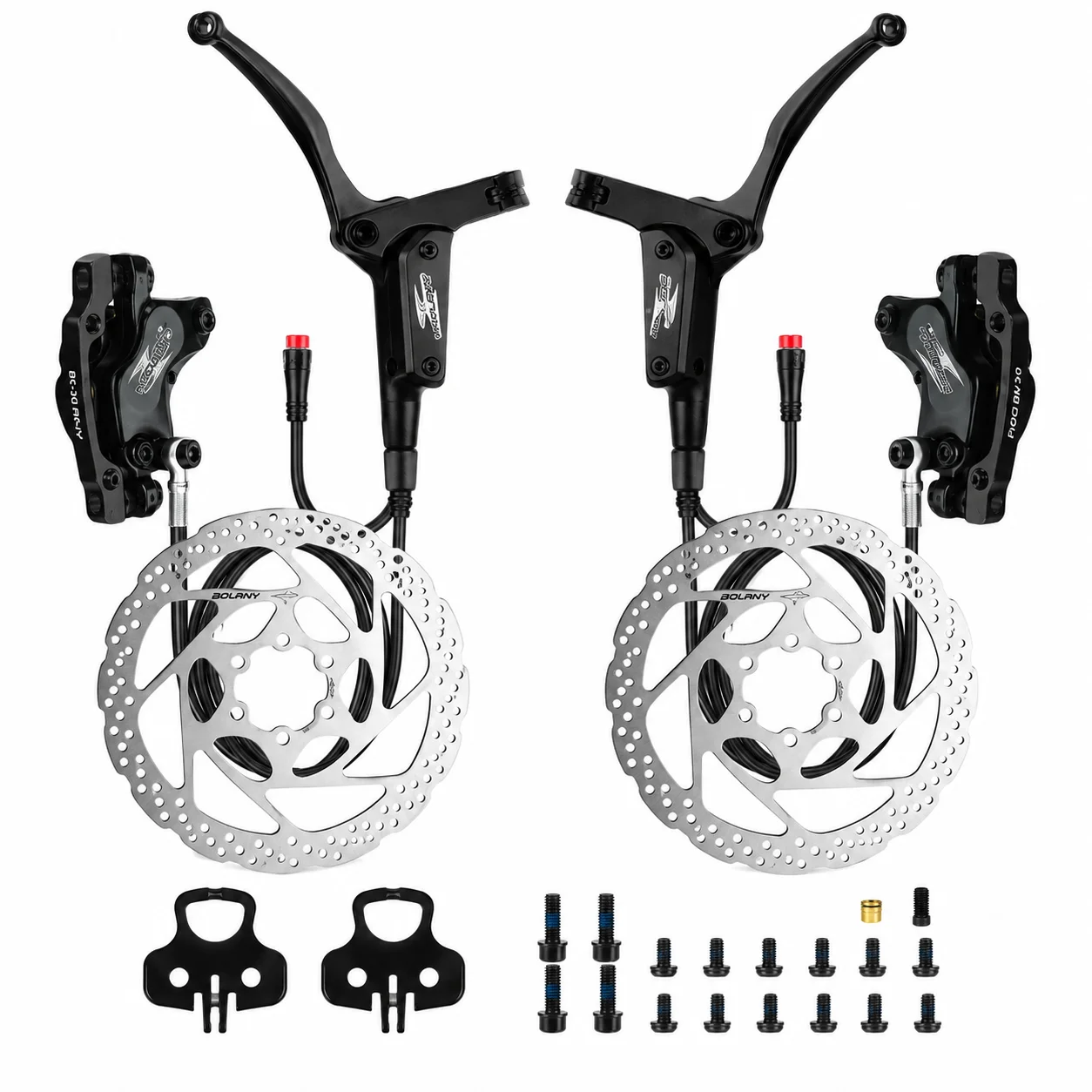 BOLANY 4-Piston Hydraulic Disc Brake Set Front Rear Dual-Side Braking Mineral Oil with Rotors for E-Bike MTB Mountain Bicycle