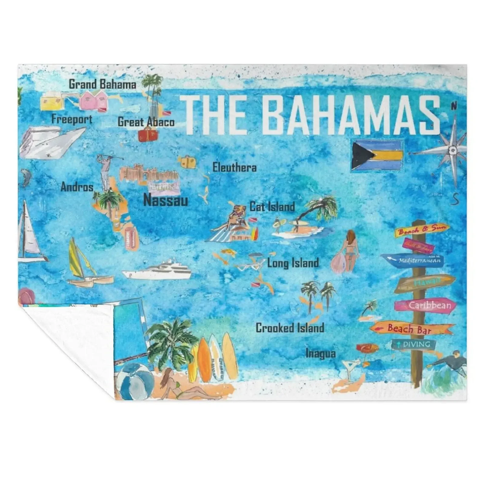 

The Bahamas Illustrated Map with Main Roads Landmarks and Highlights Throw Blanket Beautifuls Large Quilt Camping Blankets