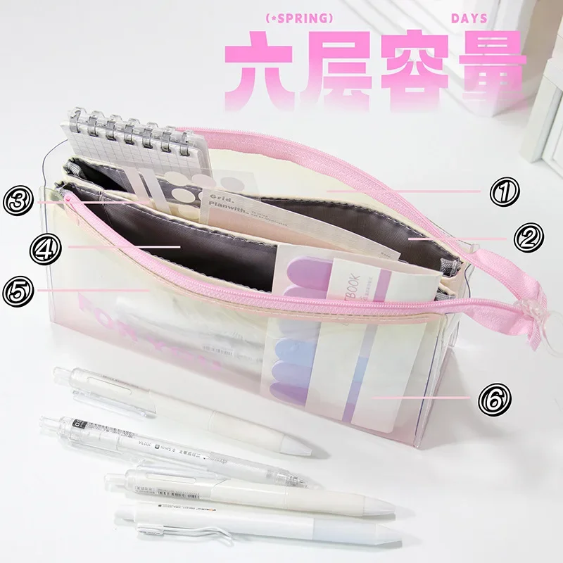 1piece 2024 New Fashion Pencil Case Simplicity Gradient Color Pencil Bag High Capacity Waterproof Stationery Storage Bag Student