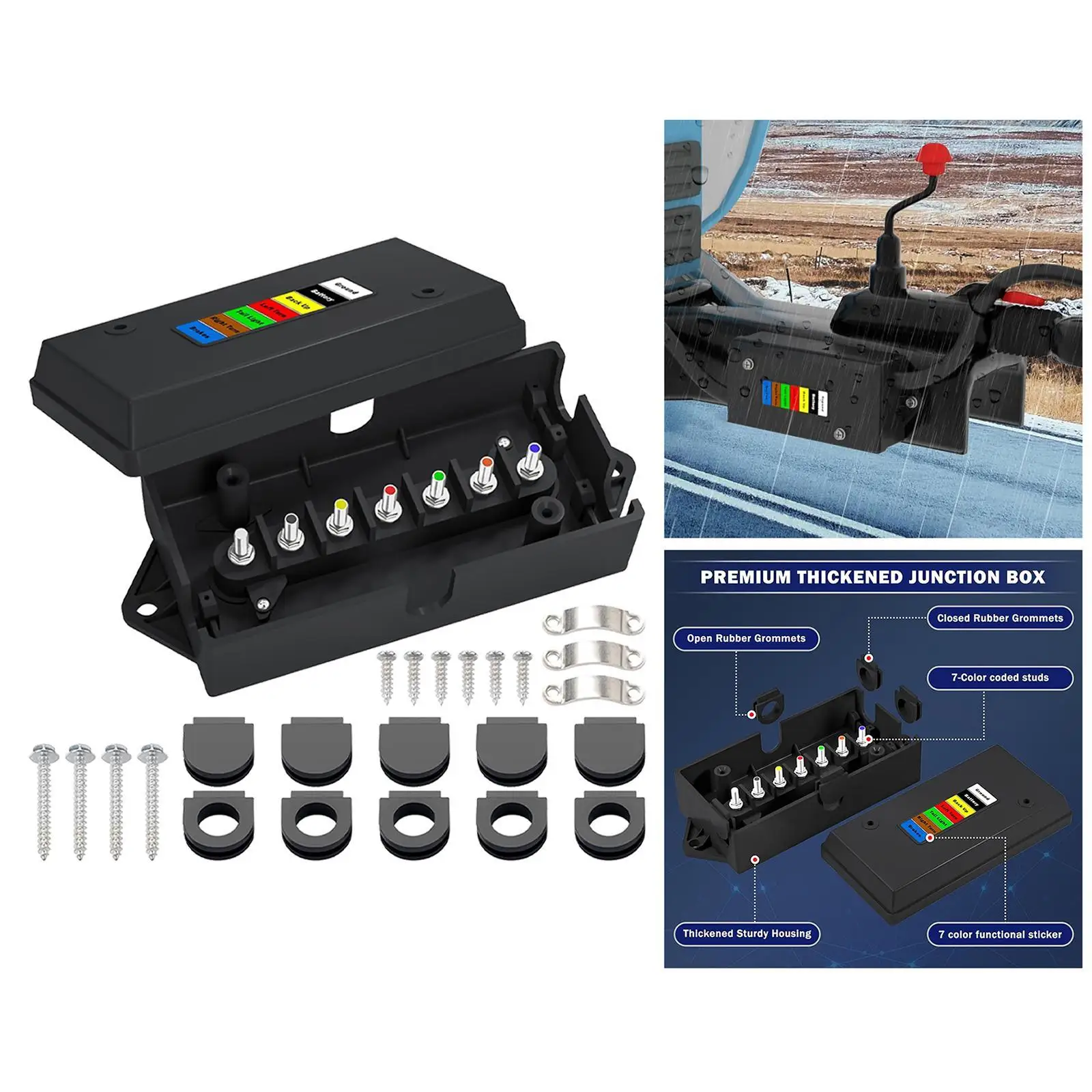 

7 Way Trailer Wiring Junction Box Sealed Protection Versatile Repair 7 Pole Cable Connection Box 7 Color Coded for Trailers