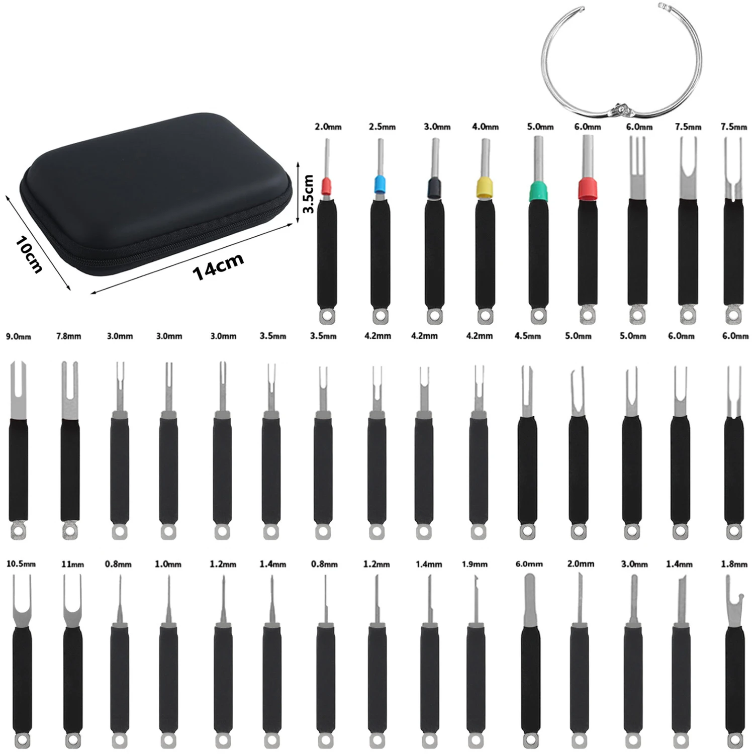 18~39-Piece Automotive Wire Harness Terminal Pin Extractor Tool Set, 0.8-7.5mm Sizes with Storage Case for Car Electrical Repair