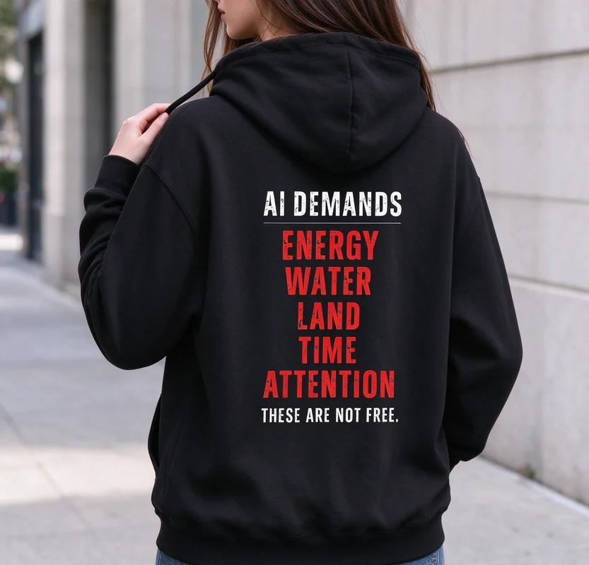 AI Demands Energy Water Land Hoodie These Are Not Free Sweatshirt Anti Protest Top Environmental Activist Apparel Casual Unisex