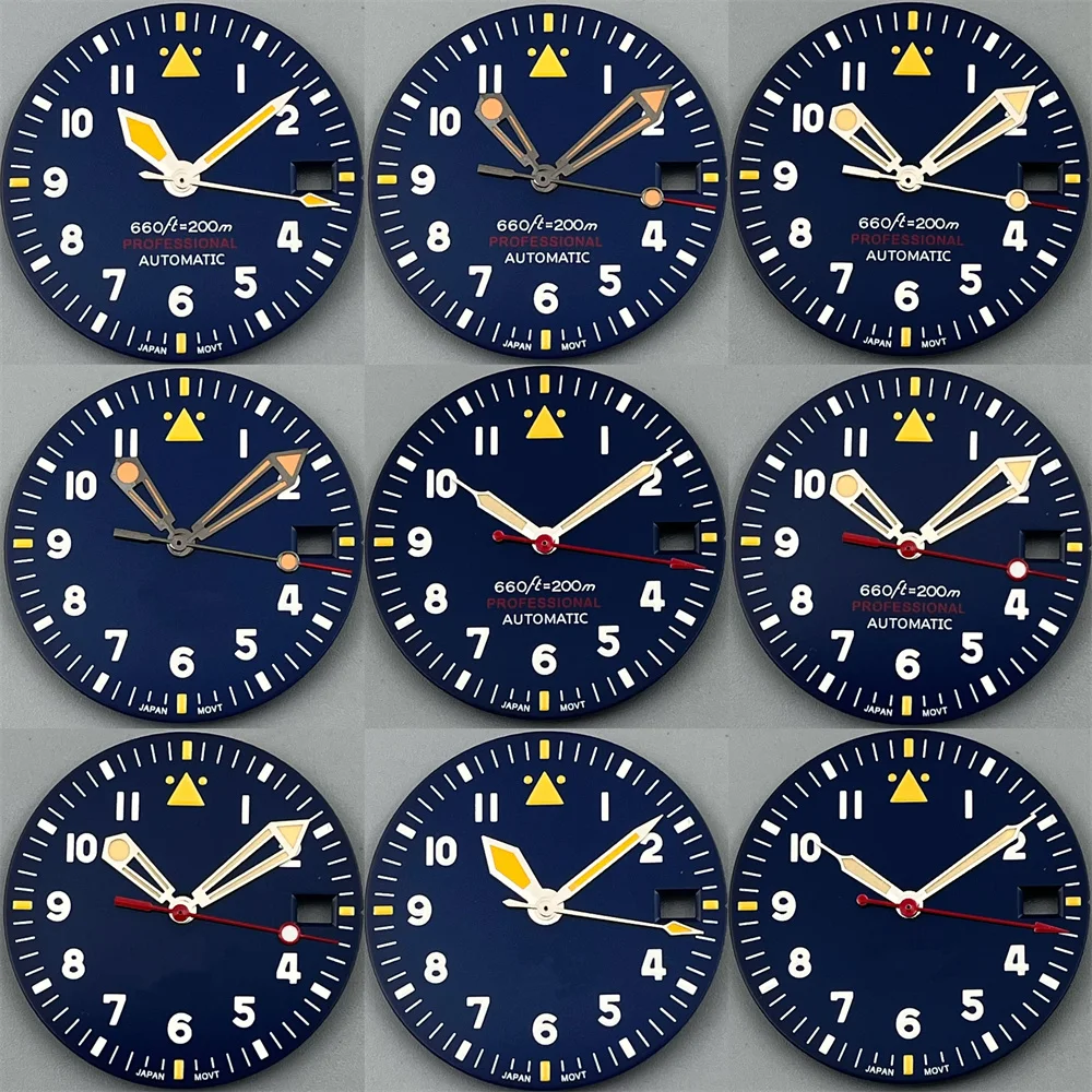 New 2025 29mm Blue Pilot Style Watch Dial and Hand Sets C3 Green Luminous Fit NH35 ETA PT Movement Watch Parts for Mod