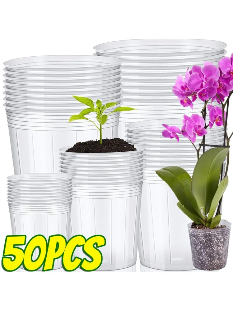 Pots de fleurs transparents en plastique souple, 10/50 pièces, Pot de fleurs pour orchidées de jardin, tasse de pépinière, conteneur de plantation de semis, Pots de démarrage de fleurs