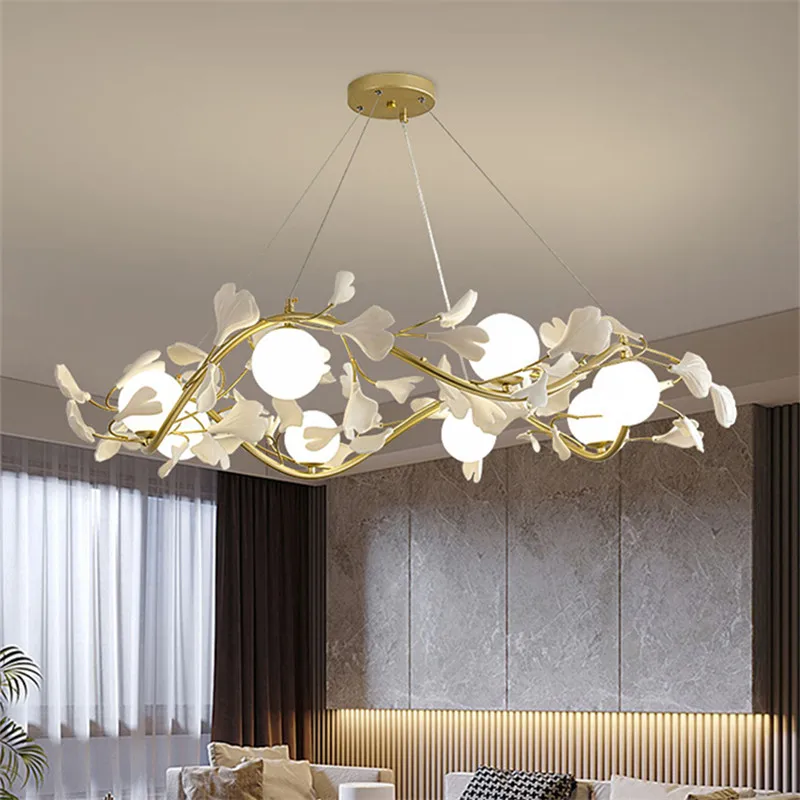 

Nordic Ceramic chandelier led tree branch ginkgo leaf light Master bedroom living room Light Luxury white dining Hanging light