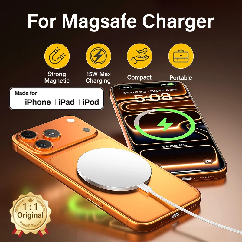 Para Apple Magsafe Carregador Sem Fio Magnético Original Para iPhone 17 16 15 14 13 12 Pro Max Plus Samsung Carregamento Rápido Tipo C Carga