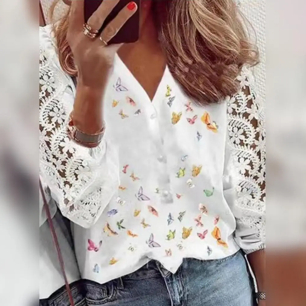 Elegant Women's Blouse White Shirt 2023 Summer Lace Hollow Panel Long Sleeve Solid Shirts Office Lady Tops S-XXL