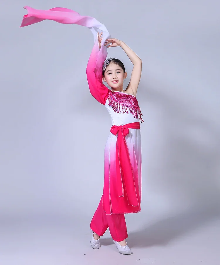 Girl Classical Dance Chinese Style Water Sleeve Umbrella Dance Costume Performance Elegant Yangge Hanfu Clothing Fan Dance