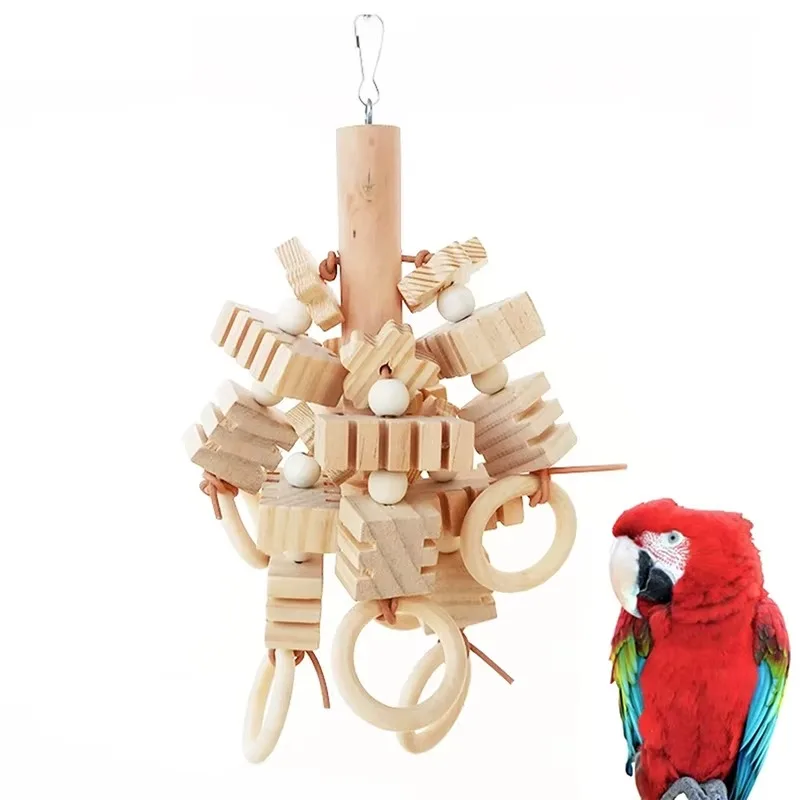 

1P Large Parrot Toy Tearing Natural Wooden Blocks Bird Chewing Toy Parrot Cage Bite Environmental Protection Bird Parrot Toy