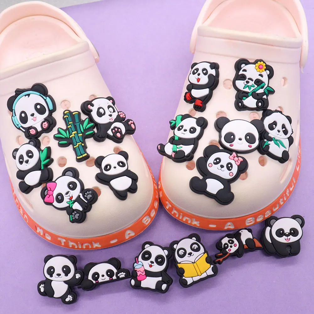 1-18Pcs Lovely Panda Bamboo Children Shoe Buckle Charms Animals Bracelet Clog Accessories DIY Phone Case