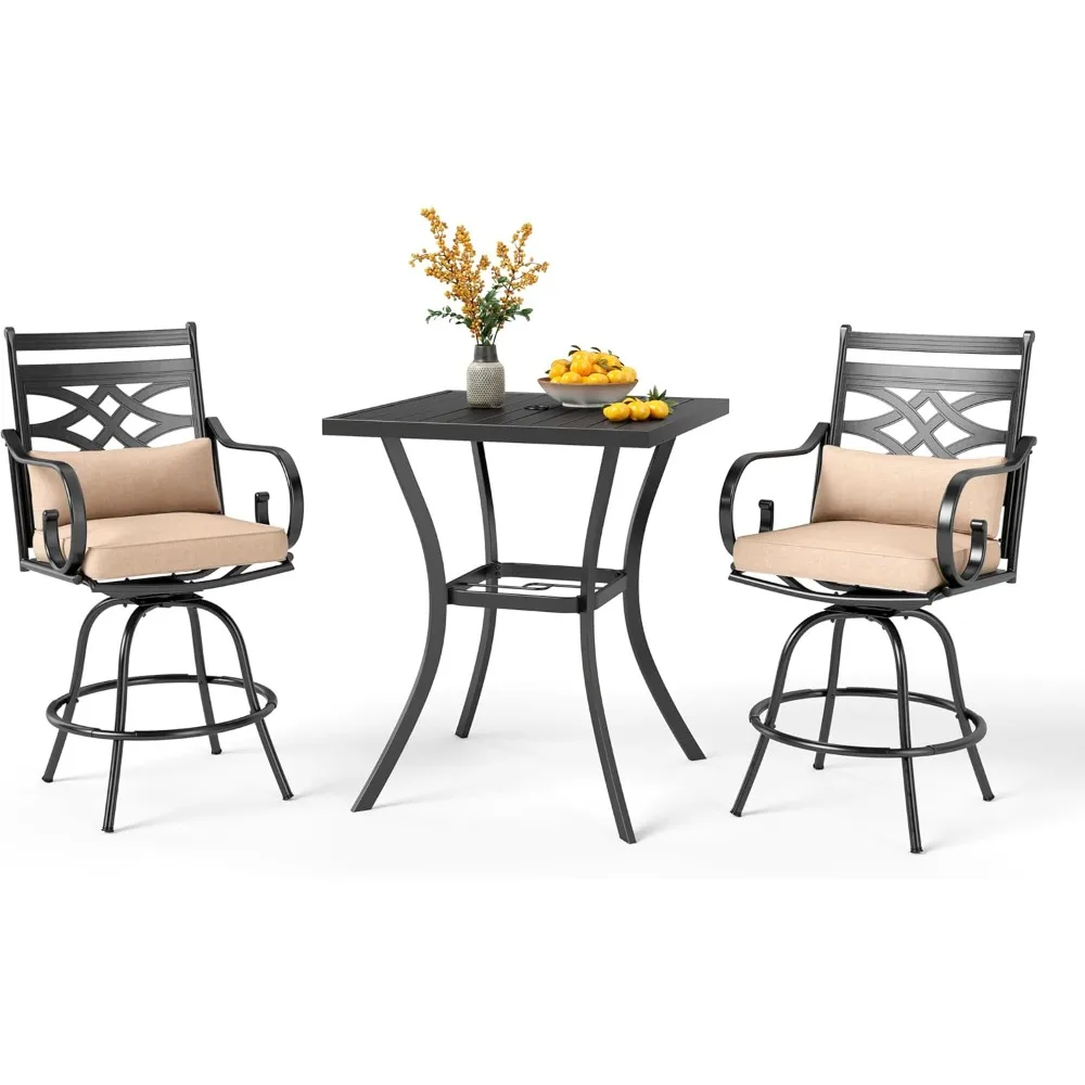 

3 Pieces Patio Bar Set,Outdoor Bar Table and Chairs Set, Strong and Heavy Duty Outdoor Bar Set with Cushion and Pillow，2PCS Swi
