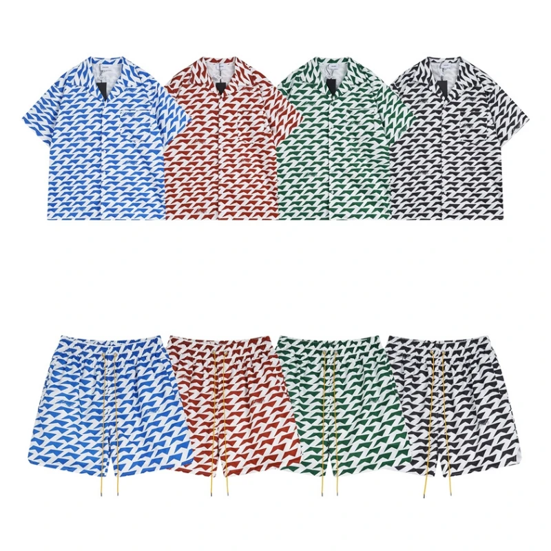 New Summer Suit Full Print Shirt Shorts 24ss Quality Loose Casual Drawstring Shorts Flip Neck Mens Womens Shirt