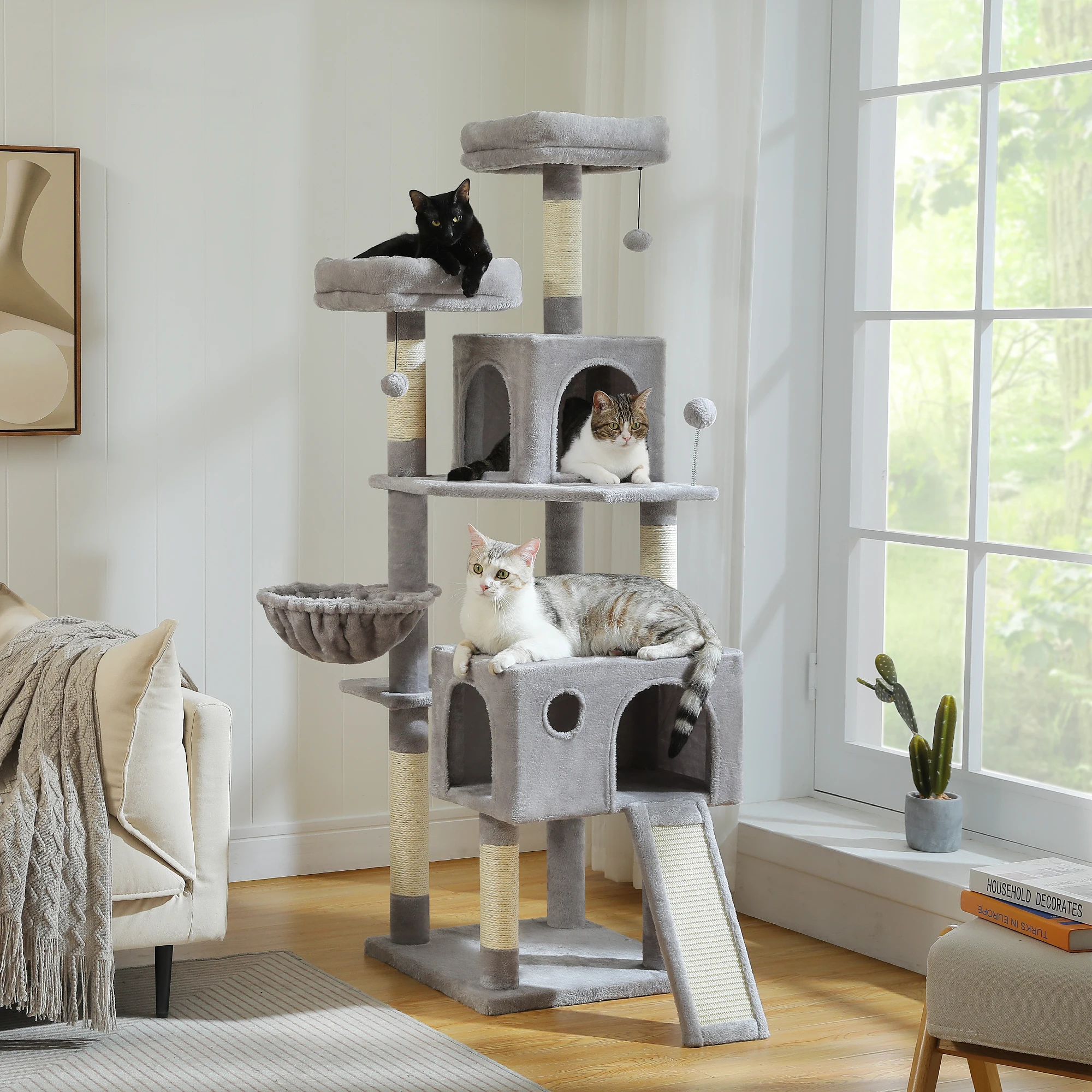 Multi-Level Cat Tree Tower with Sisal Scratching Post&Pad Cozy Hammock Luxury Large Cat Condo for Indoor Cat Toy Cat Accessories