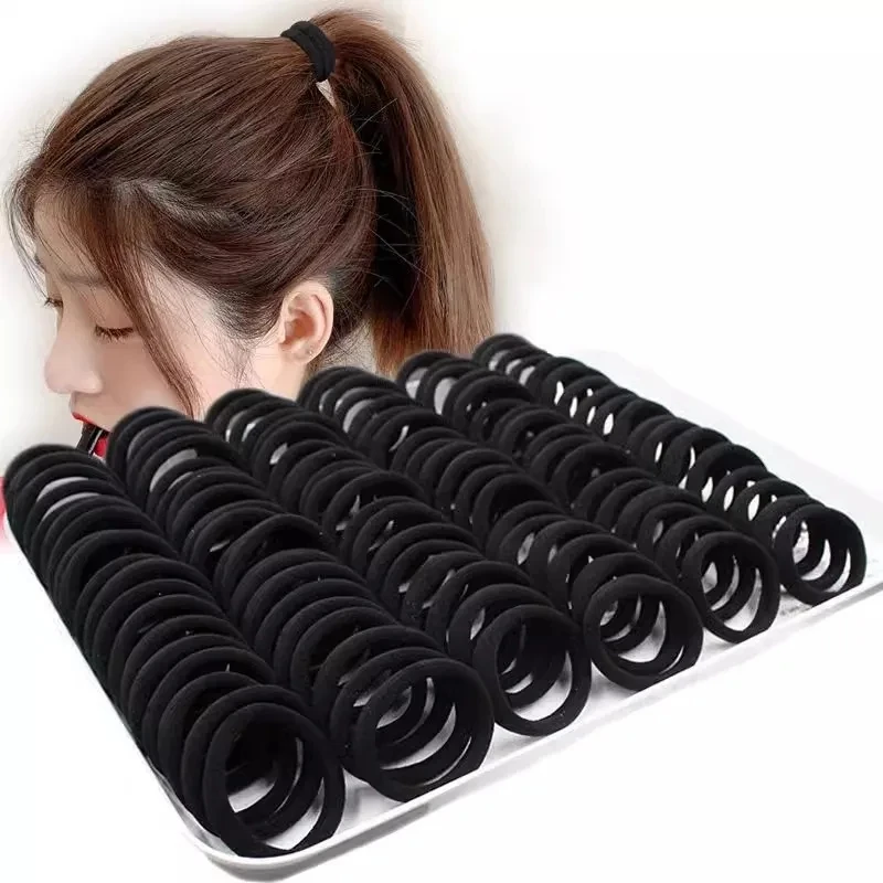 50/100 Stuks Zwarte Haarbanden Voor Mannen Vrouwen Meisjes Haarband Hoge Elastische Rubberen Band Haar Banden Paardenstaart Houder scrunchies Accessorie