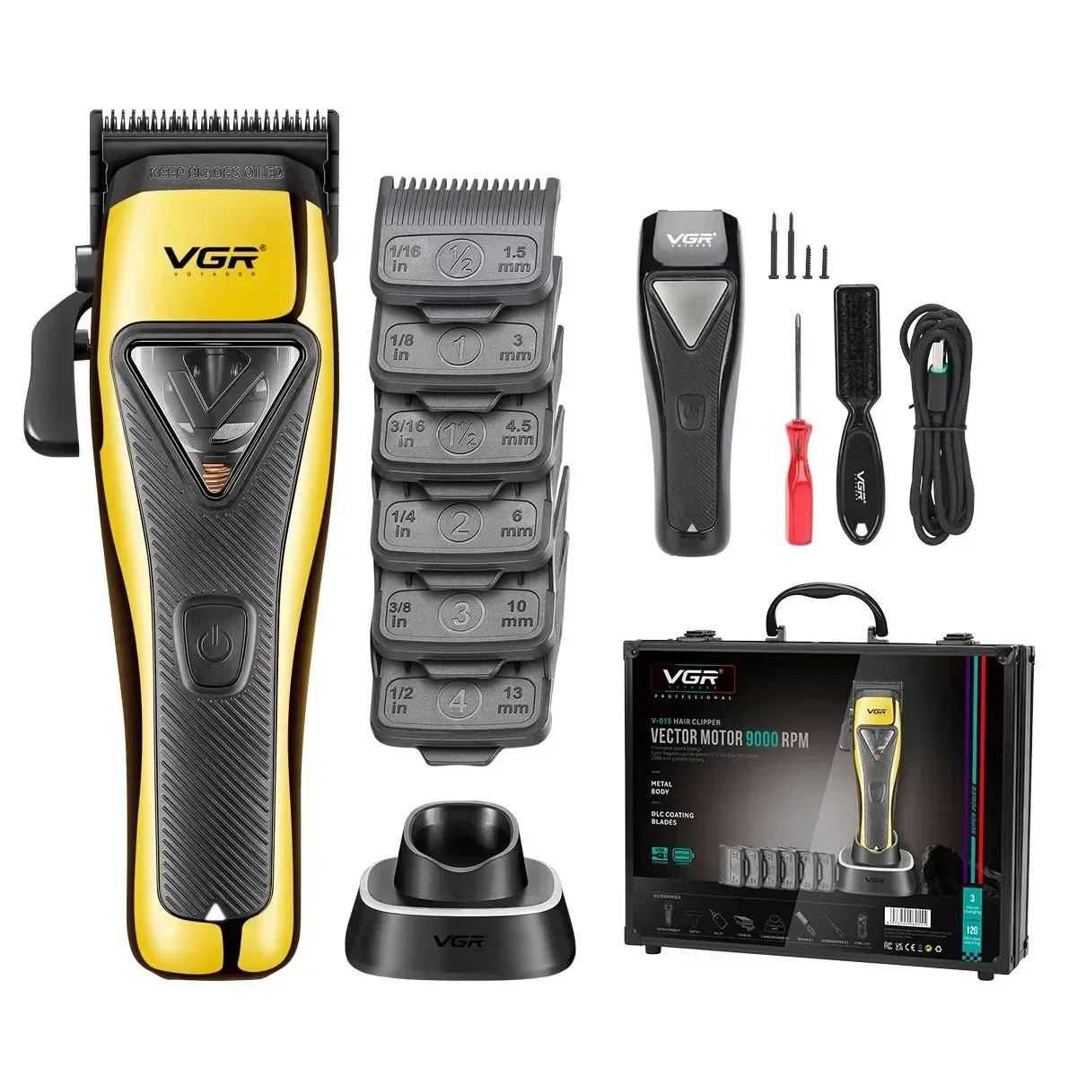 VGR Hair Trimmers Professional Hair Trimmers Vector Motor Haircut Machine 9000RPM Hair Clippers Adjustable Trimmer for Men V-015