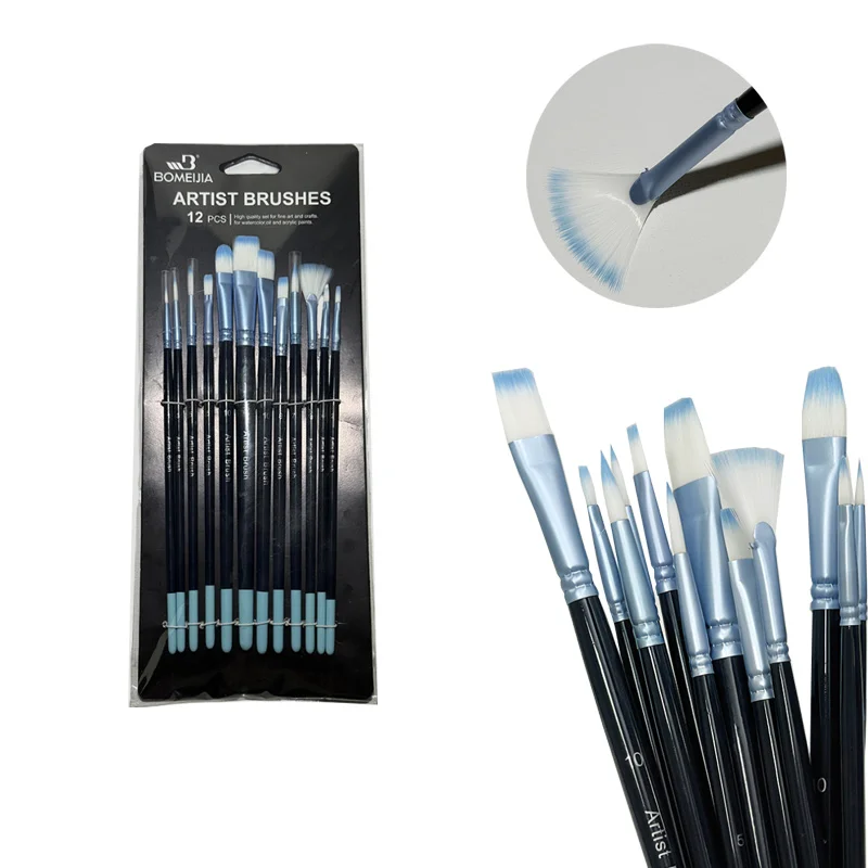 

12pcs Nylon Paint Brush Set Elasticity Good Not Easy Falling Off for Watercolor Acrylic Oil Painting Gouache Beginner Artists