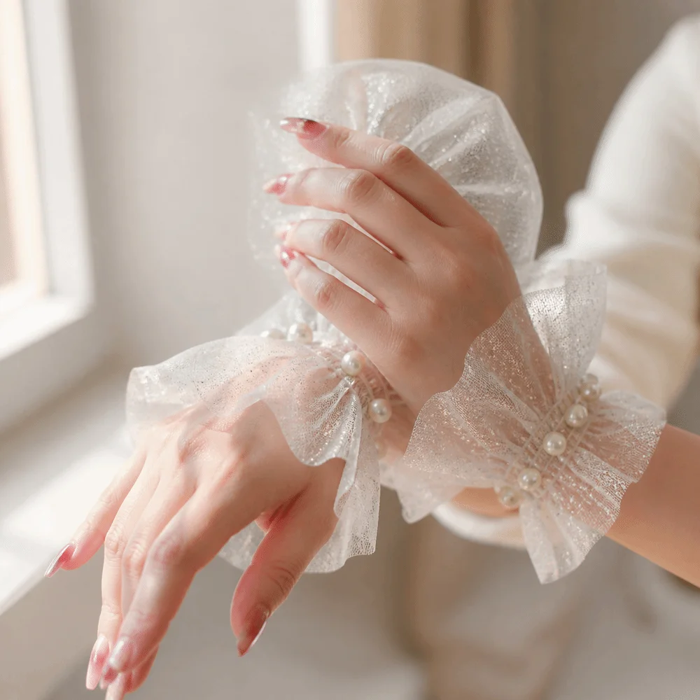 New Glitters Shining Fake Wrist Cuff Detachable Pearl Tulle Arm Sleeves Arm Wear Short Arm Wear Photo Shoot Styling
