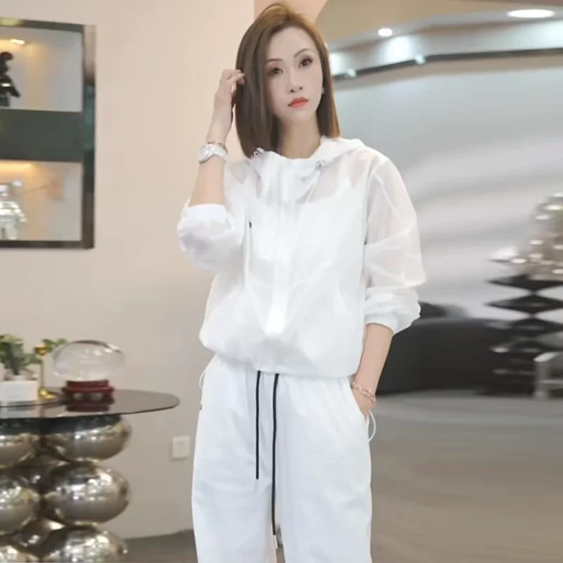 

White Casual Breathable ort Zipper Women's Jaet Summer 2025 New Faion Sun Protection Outerwear Thin Long Sve Coat