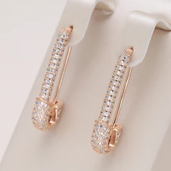 Kinel Full Zircon Personality Pin Shape Stud Earrings Modern Fashion Piercing Jewelry 585 Rose Gold Color Dangle Earrings Gifts
