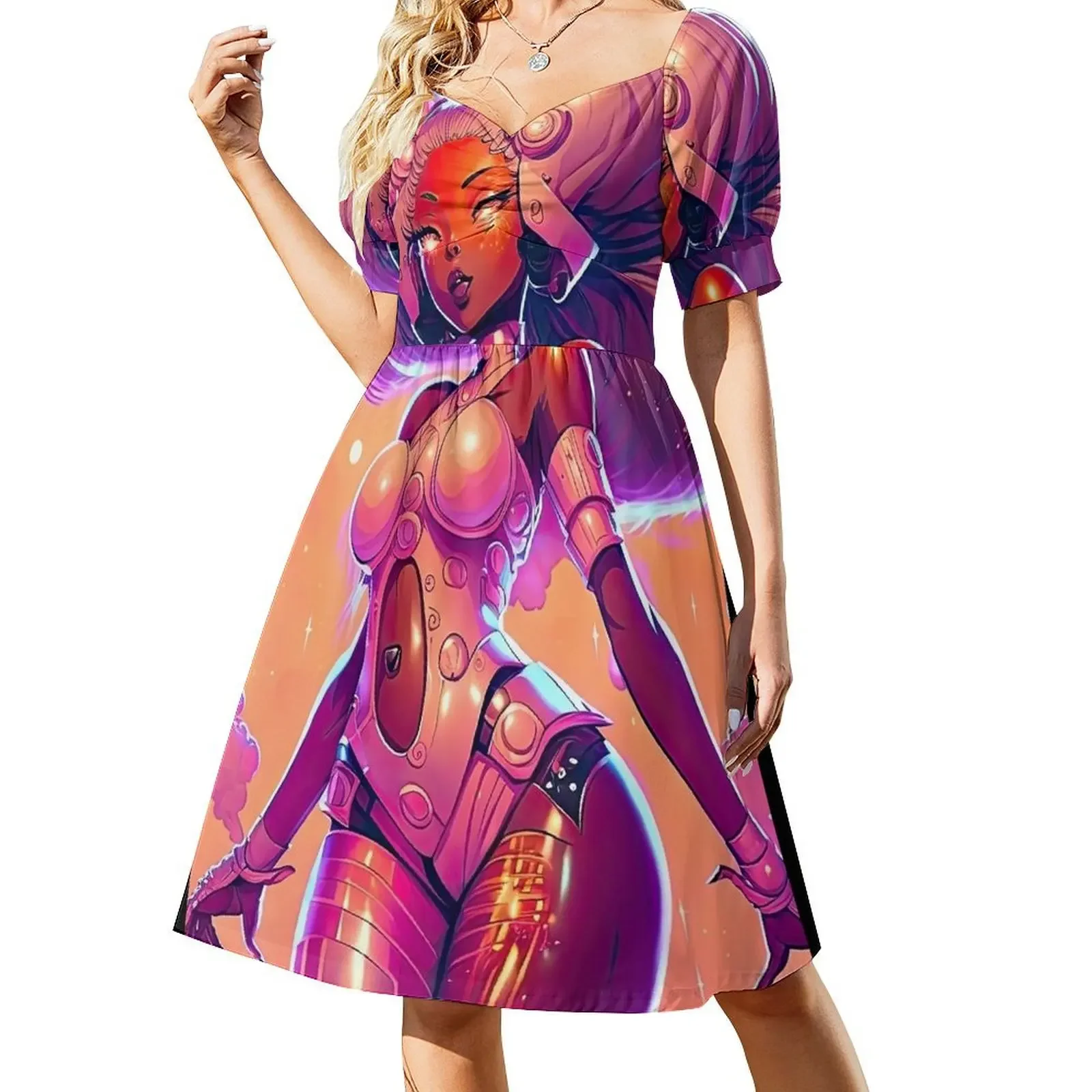 

Woman drawing in scifi look Short-Sleeved Dress birthday dress dress for women summer