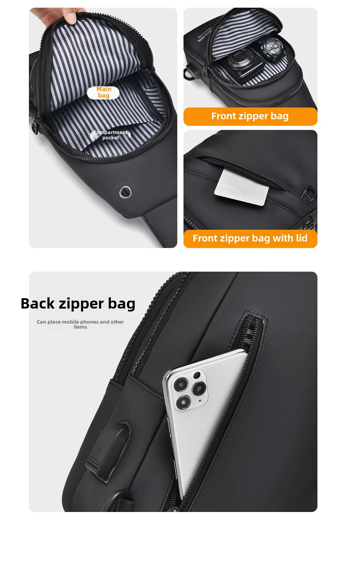 Sports and Leisure Chest Bag Men's Shoulder Bag Large Capacity Men's Single Shoulder Portable USB Charging Crossbody Chest Bag