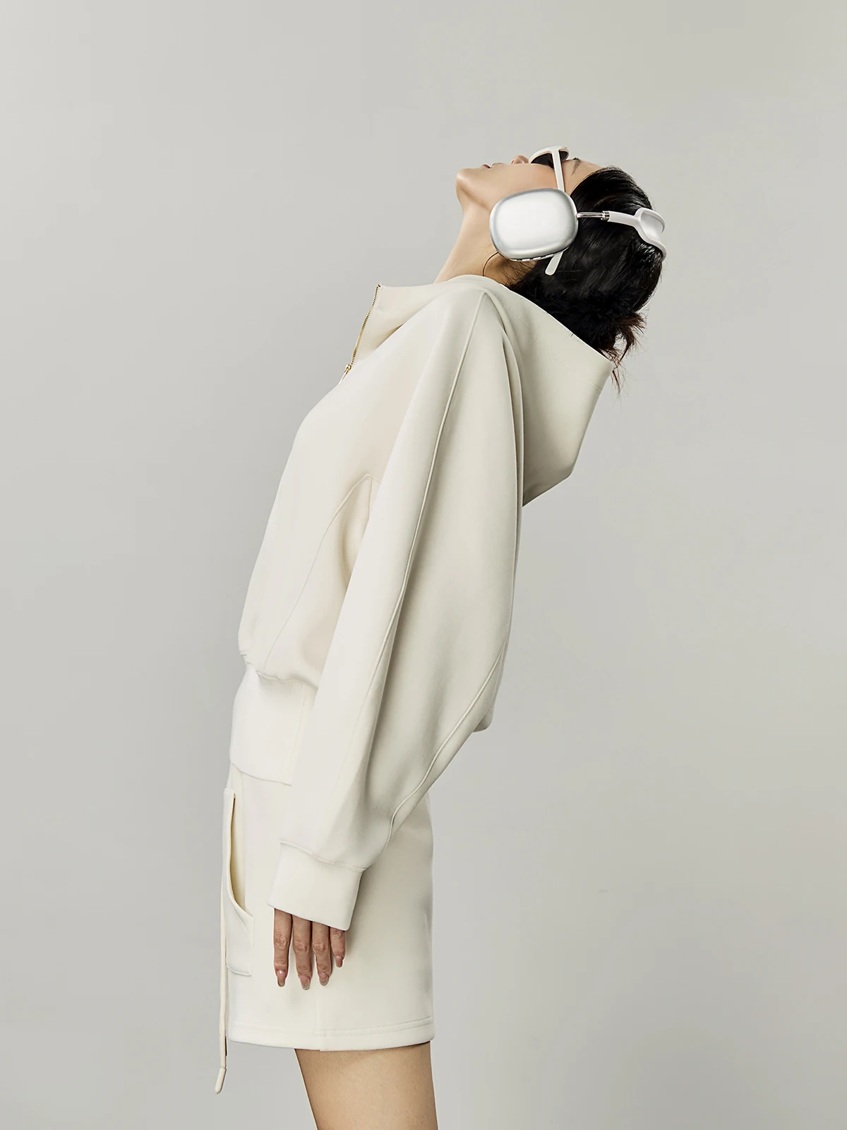 

Loose Fit Hoodie And Pants Set for Women White Long Sve Zipper Closure Casual Sle Autumn Winter Faion Two Piece Set