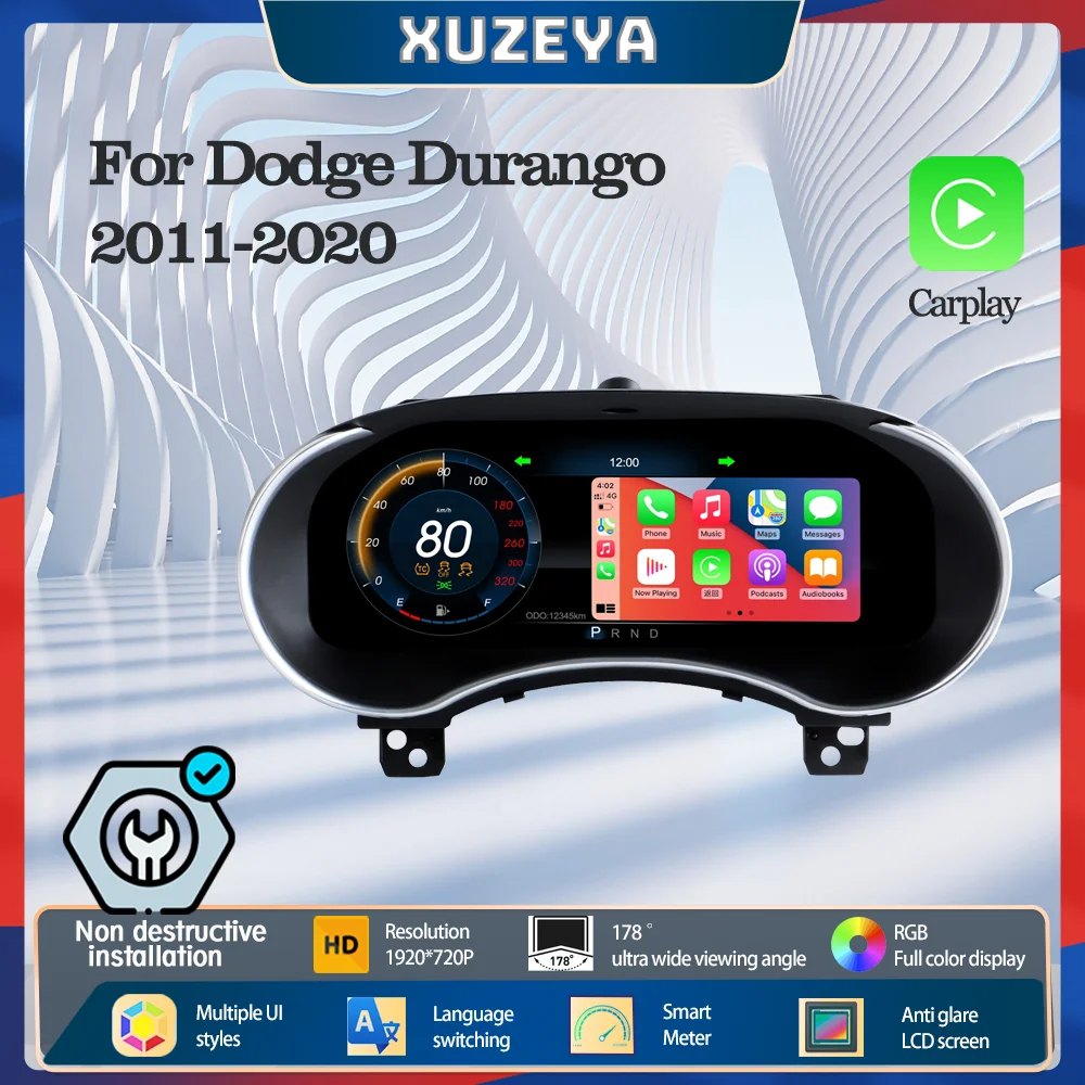 

12,3-дюймовая цифровая приборная панель для Dodge Durango 2011-2020, спидометр, поддержка беспроводного CarPlay