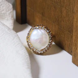 GLSEEVO Baroque Freshwater Pearl Rings for Women Personalized Fashion Elegant Luxury Simple Ladies Banquet Exquisite Jewelry