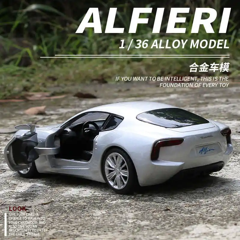 Maserati-Alfieri Coupe Alloy Sports Car Model, Diecast Metal Vehicle, Simulação de Modelo de Carro, Som e Luz, Brinquedo Infantil, 1:32