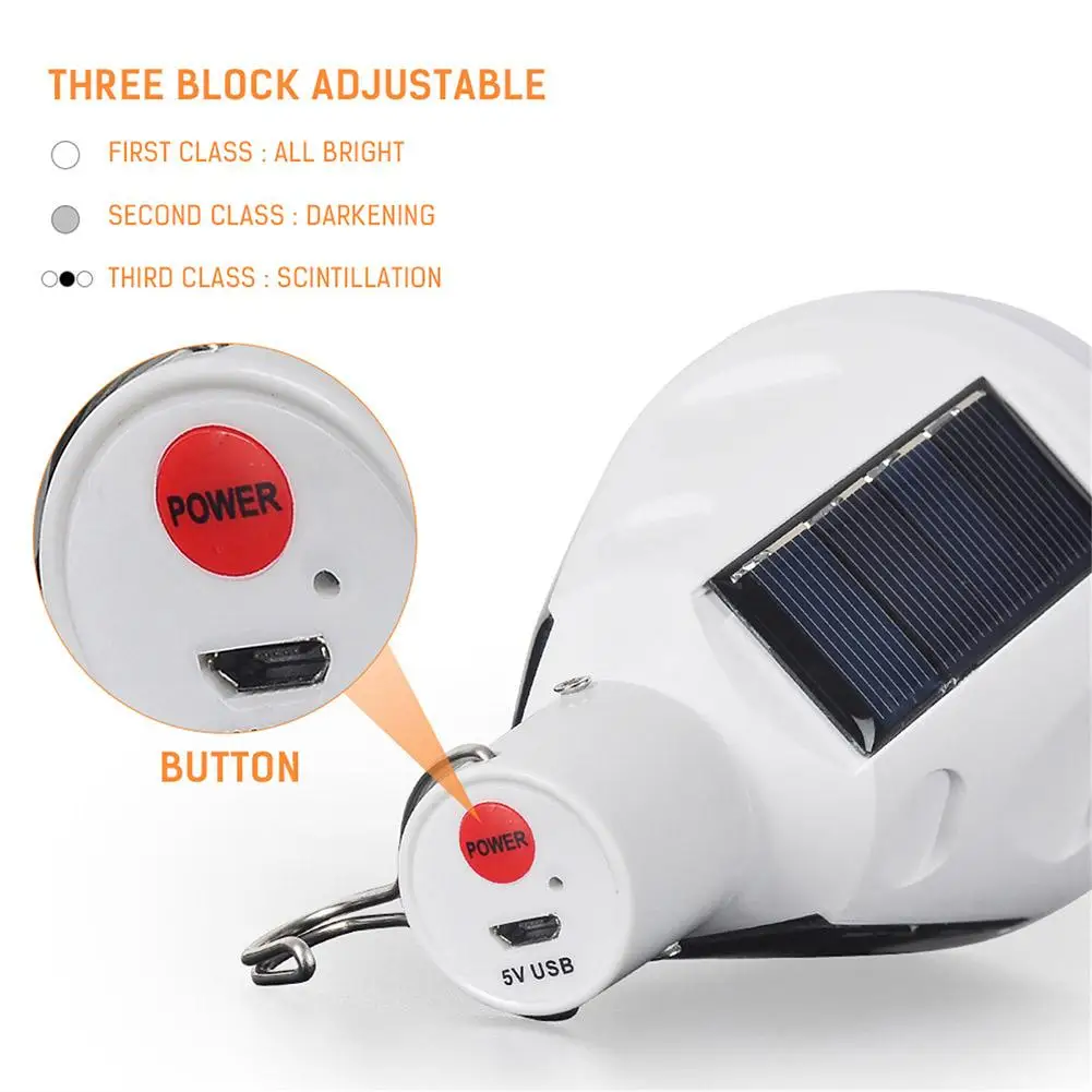 Bombilla Solar Led de 5v y 12w, 6500k, 950 lúmenes, recargable, portátil, para acampar al aire libre, lámpara Solar de emergencia