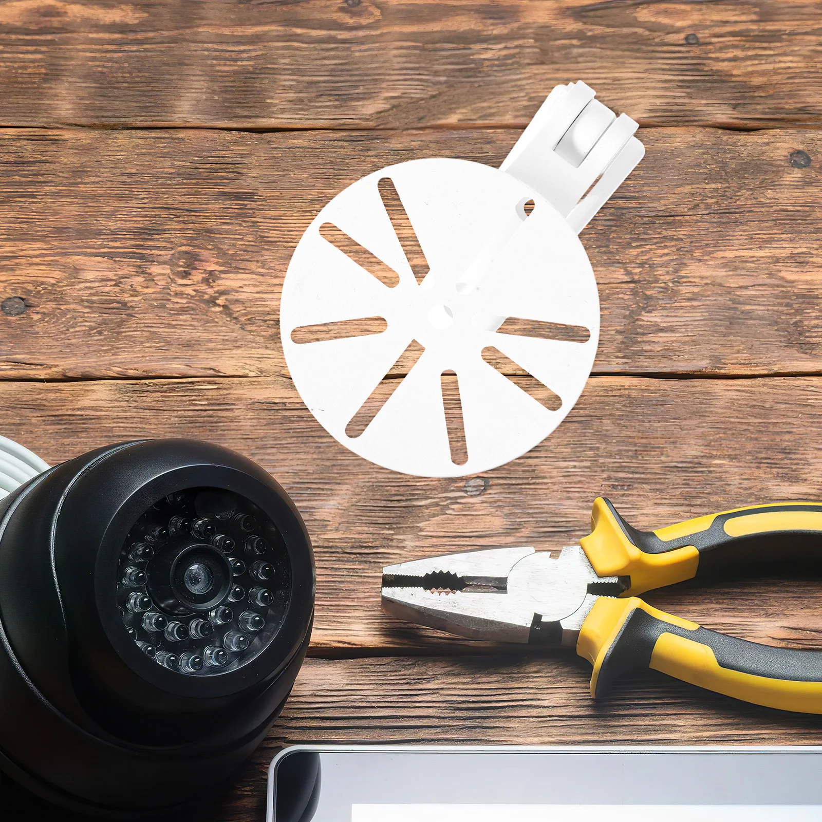 

Wall Camera Mount Bracket Universal Ring Adhesive No Drill White Security Indoor Outdoor Ceiling Compatibility Angle Adjustment
