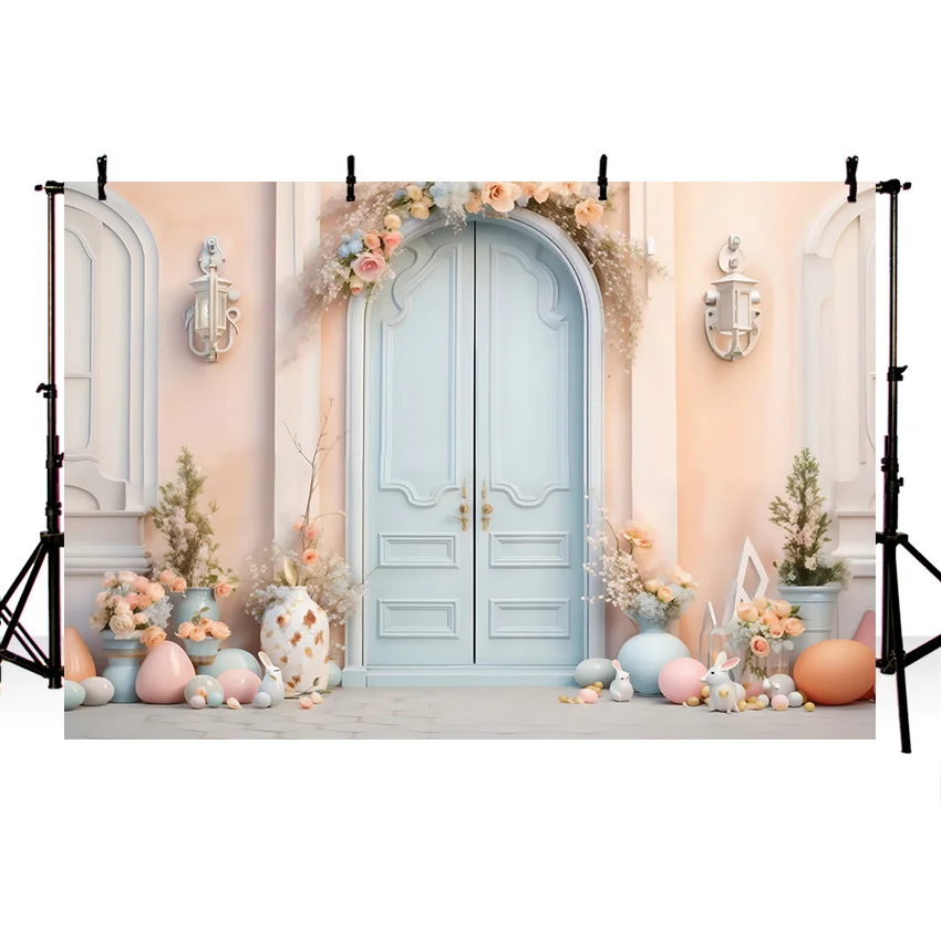 Mehofond Photos Background Easter Party Rabbit Eggs Newborn Props Spring Arch Door Flower Decor Photography Backdrop Shooting