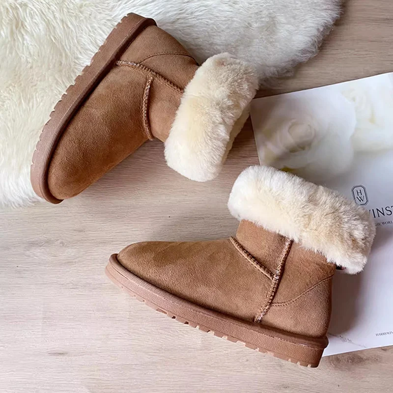 2026 Real Sheepskin Top Quality Half Boots Woman Snow Boots Women's Winter Classic Keep Warm Wool Snow Boots Shoes