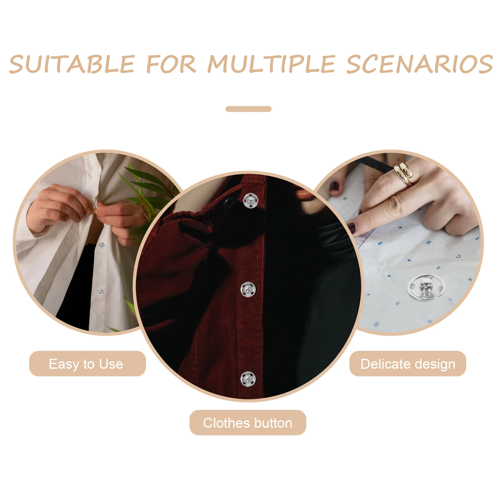 

50Sets Sew on Snap Buttons Metal Brass Press Fasteners Snaps for Woolen Coat Jacket Down Jacket Knitwear DIY Craft 15Mm Silver