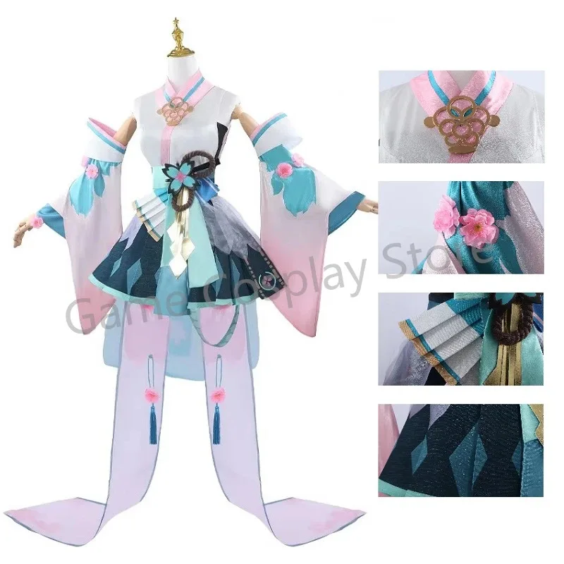 SSR Onmyoji RPG Collab x Miku Kimono Yukata الزي شعر مستعار أحذية أنيمي زي حفلة تنكرية للهالوين أزياء تنكرية للنساء Girlsx؛