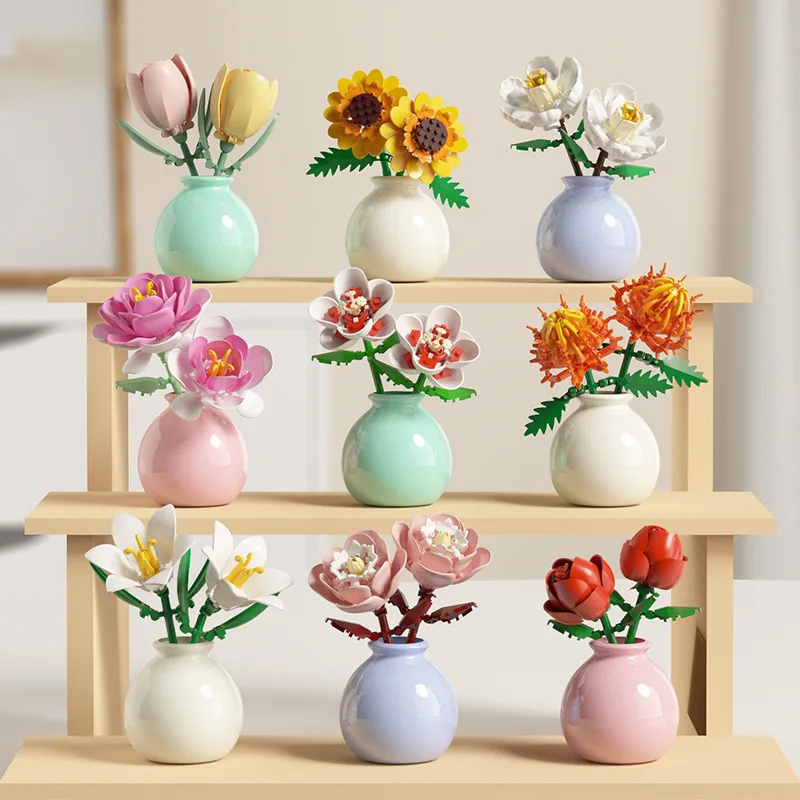 

Building Block Flowers DIY Immortal Flower Sets Decorative Toys for Home Decor Assembly Crafts for Kids & Adults Creative Decor