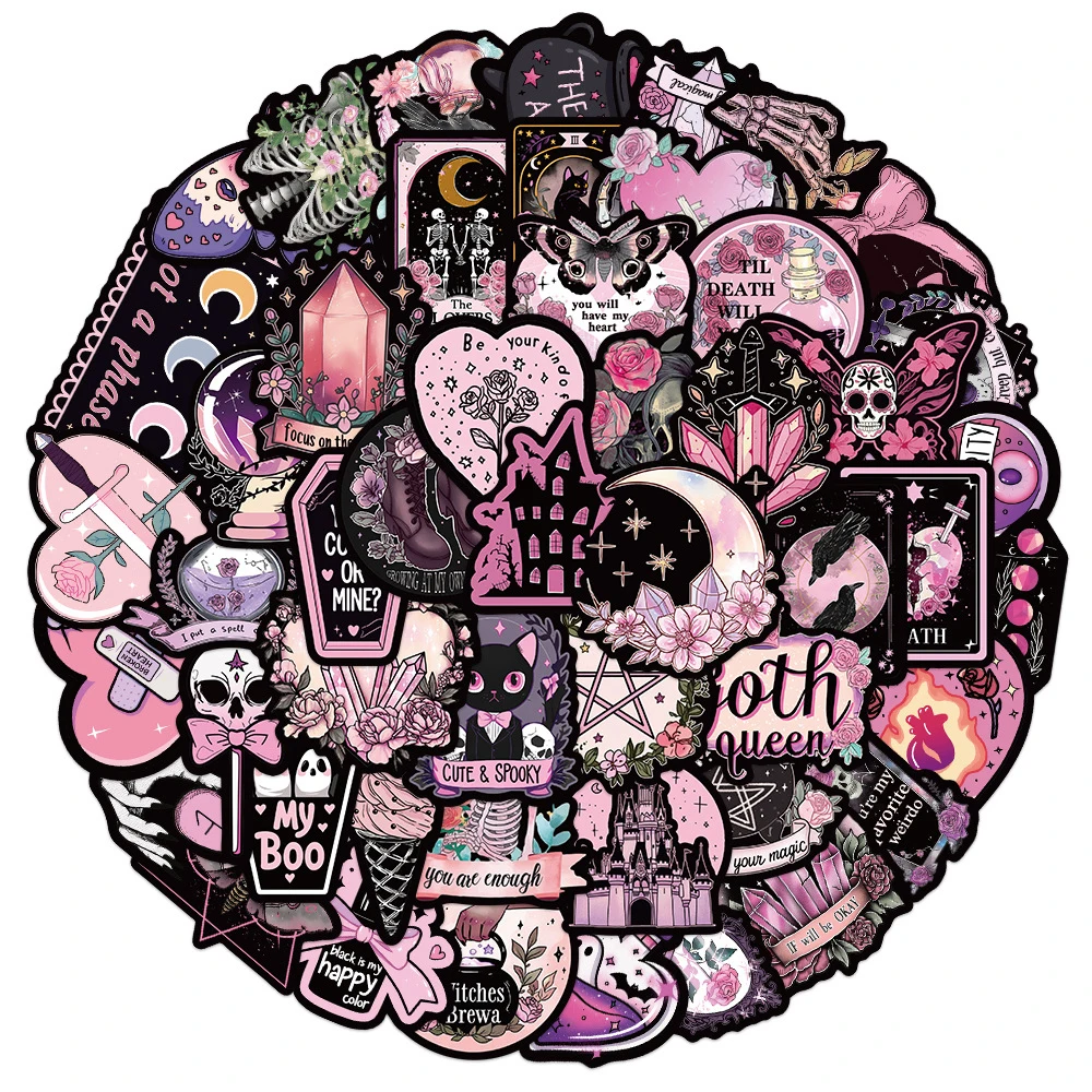 10/30/50pcs Gothic Pink Black Graffiti Sticker Cool Tarot Skull Cartoon Decals DIY Suitcase Luggage Scrapbook Aesthetic Sticker