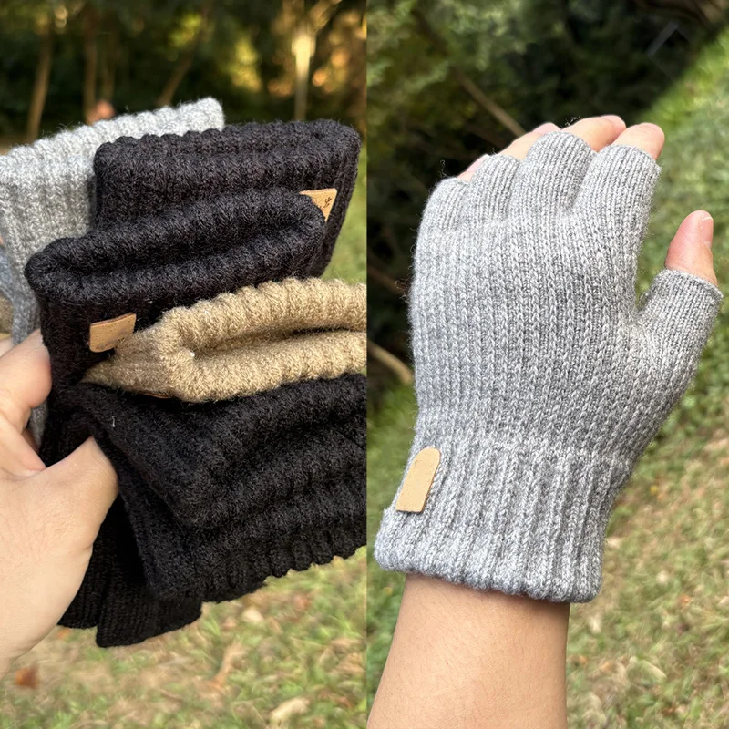 Winter Thick Elastic Knitted Gloves Warm Writting Office Cycling Fingerless Glove for Men Women Touchscreen Driving Work Gloves