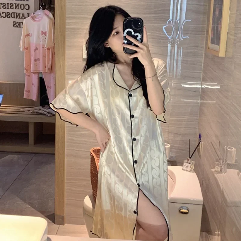 

Nightgowns Women's Clothing Mid-length Skirt Shirts Spring Comfortable Breathable Casual Stylish Simple Wearable Loose Korea