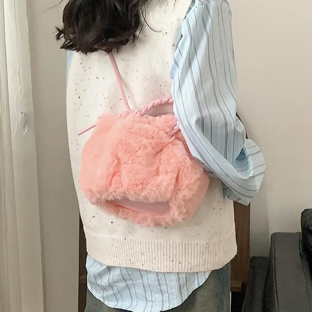 Bolsos cruzados de felpa de calabaza rosa para mujer, nuevo bolso de mano, Material de felpa sintética, bolsos de nubes plisados de nicho a la moda